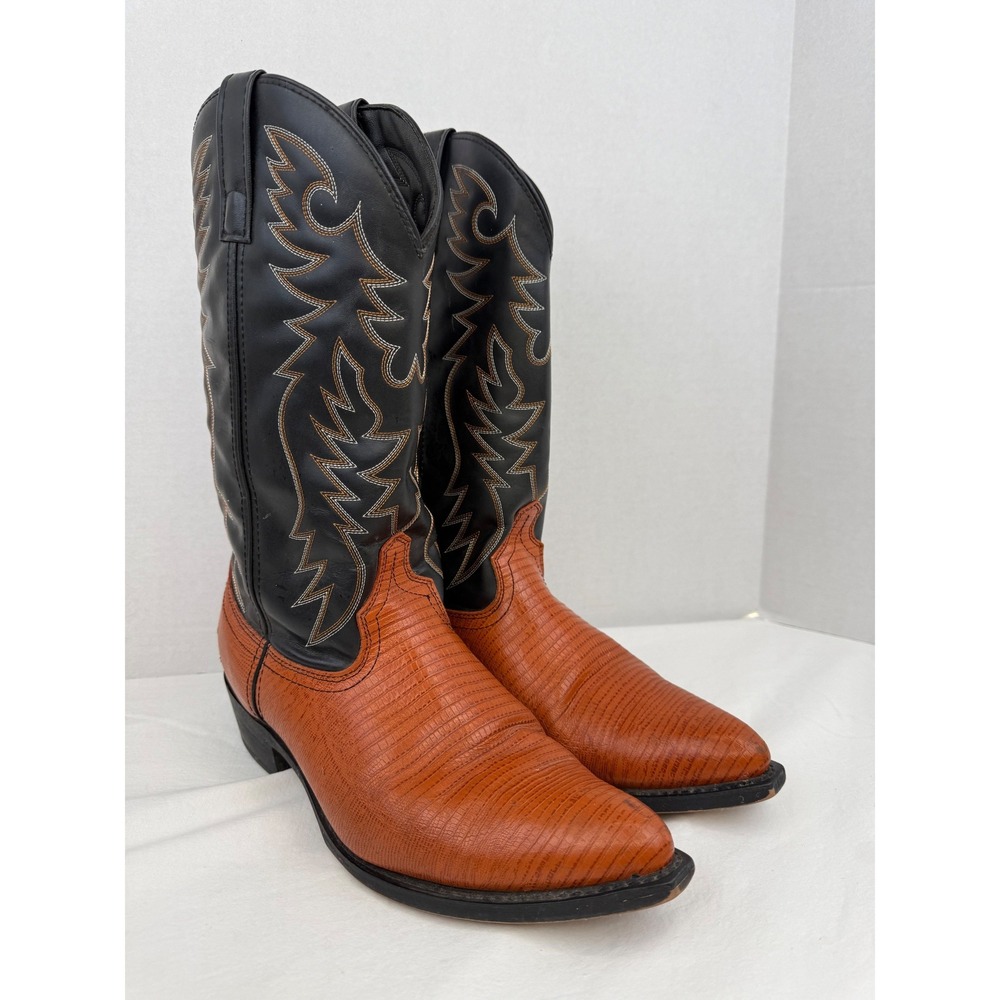 Laredo Mens 68086 London Cognac Lizard Print Black Western Cowboy Boots 11 D